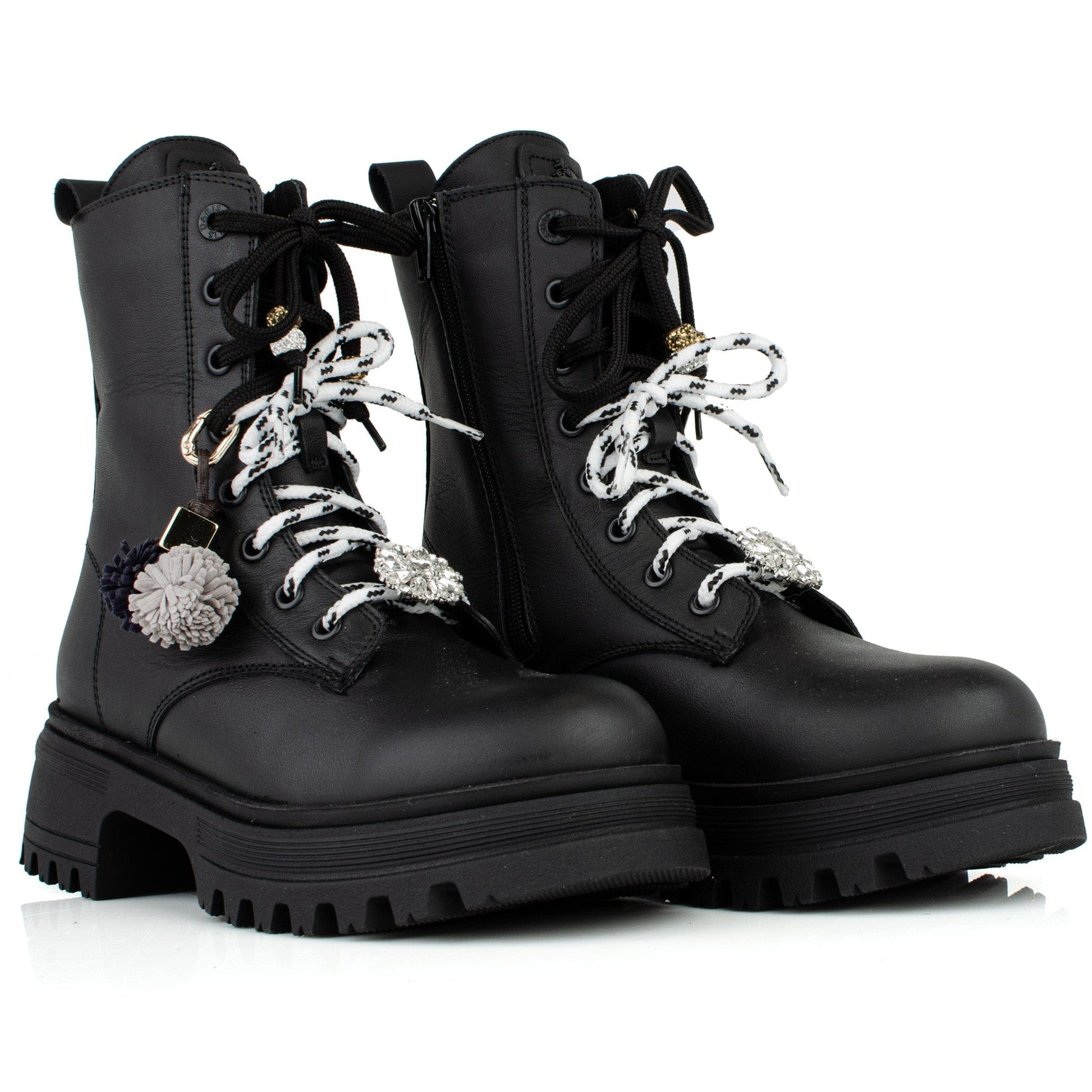 DARIS ДАМСКИ ОБУВКИ Дамски кожени боти в черно с цип и връзки w615