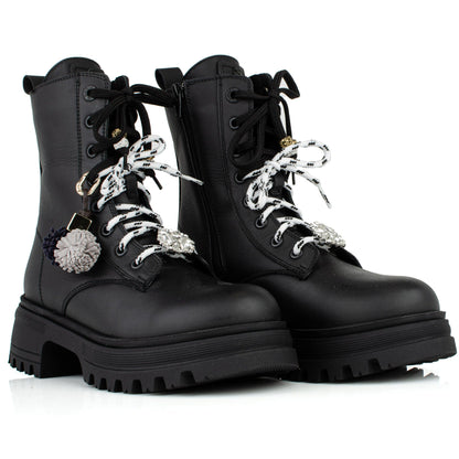 DARIS ДАМСКИ ОБУВКИ Дамски кожени боти в черно с цип и връзки w615