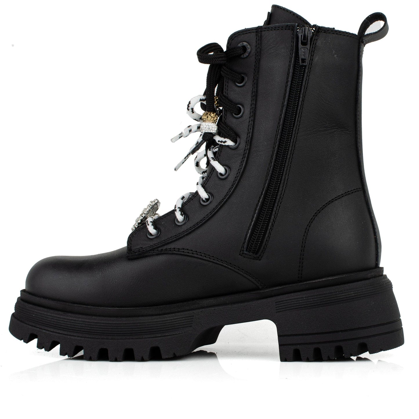 DARIS ДАМСКИ ОБУВКИ Дамски кожени боти в черно с цип и връзки w615