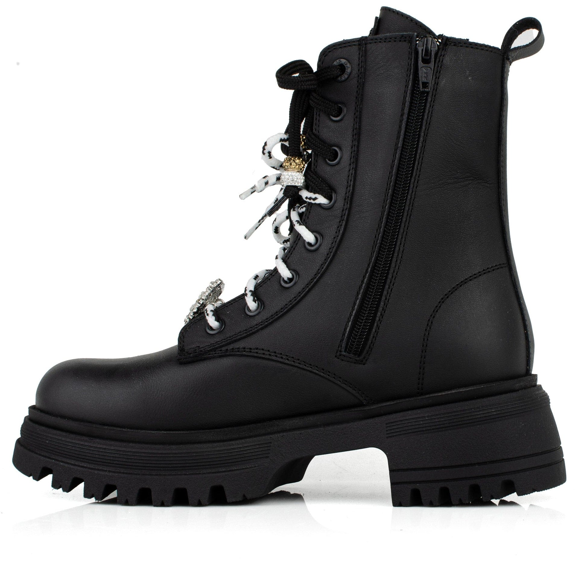 DARIS ДАМСКИ ОБУВКИ Дамски кожени боти в черно с цип и връзки w615