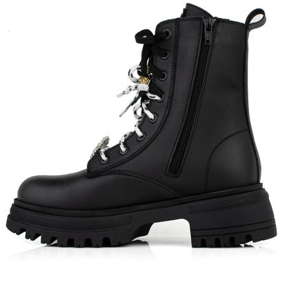 DARIS ДАМСКИ ОБУВКИ Дамски кожени боти в черно с цип и връзки w615