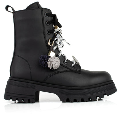 DARIS ДАМСКИ ОБУВКИ Дамски кожени боти в черно с цип и връзки w615