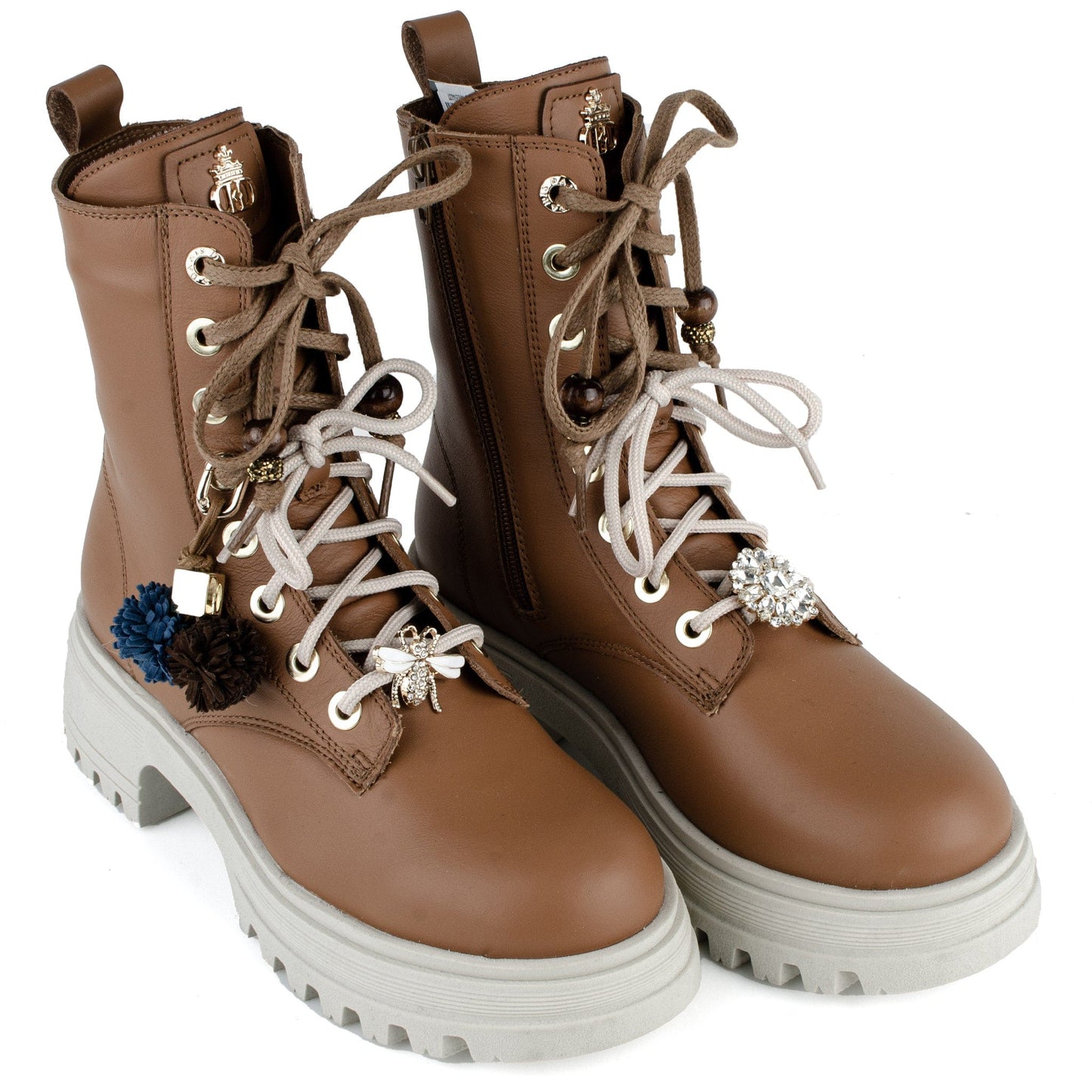 DARIS ДАМСКИ ОБУВКИ Дамски кожени боти в кафяво с цип и връзки w615