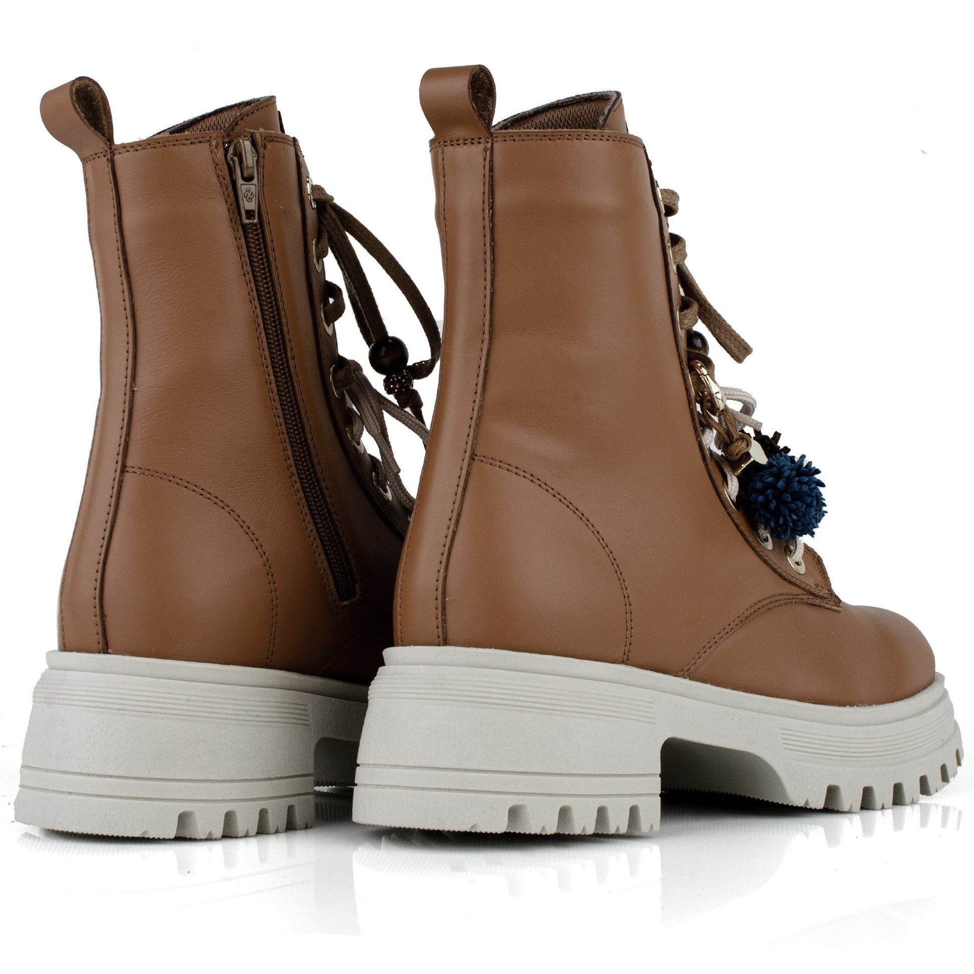 DARIS ДАМСКИ ОБУВКИ Дамски кожени боти в кафяво с цип и връзки w615