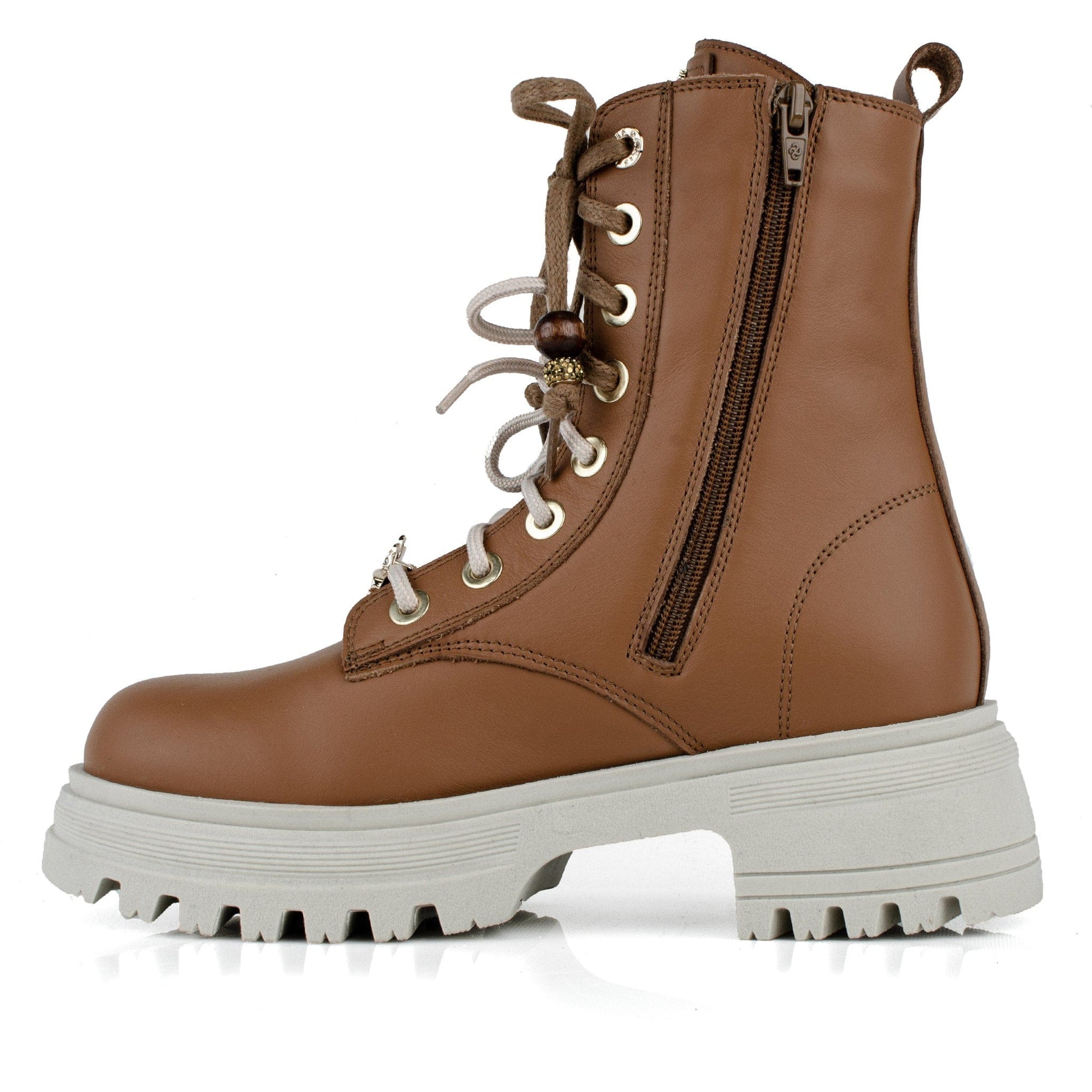 DARIS ДАМСКИ ОБУВКИ Дамски кожени боти в кафяво с цип и връзки w615