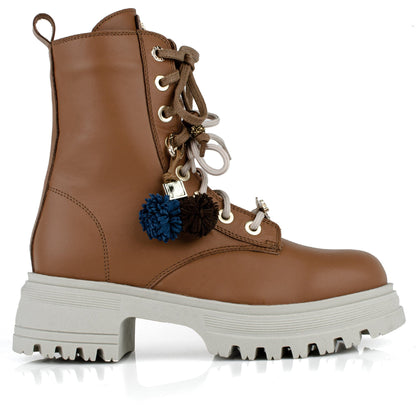 DARIS ДАМСКИ ОБУВКИ Дамски кожени боти в кафяво с цип и връзки w615