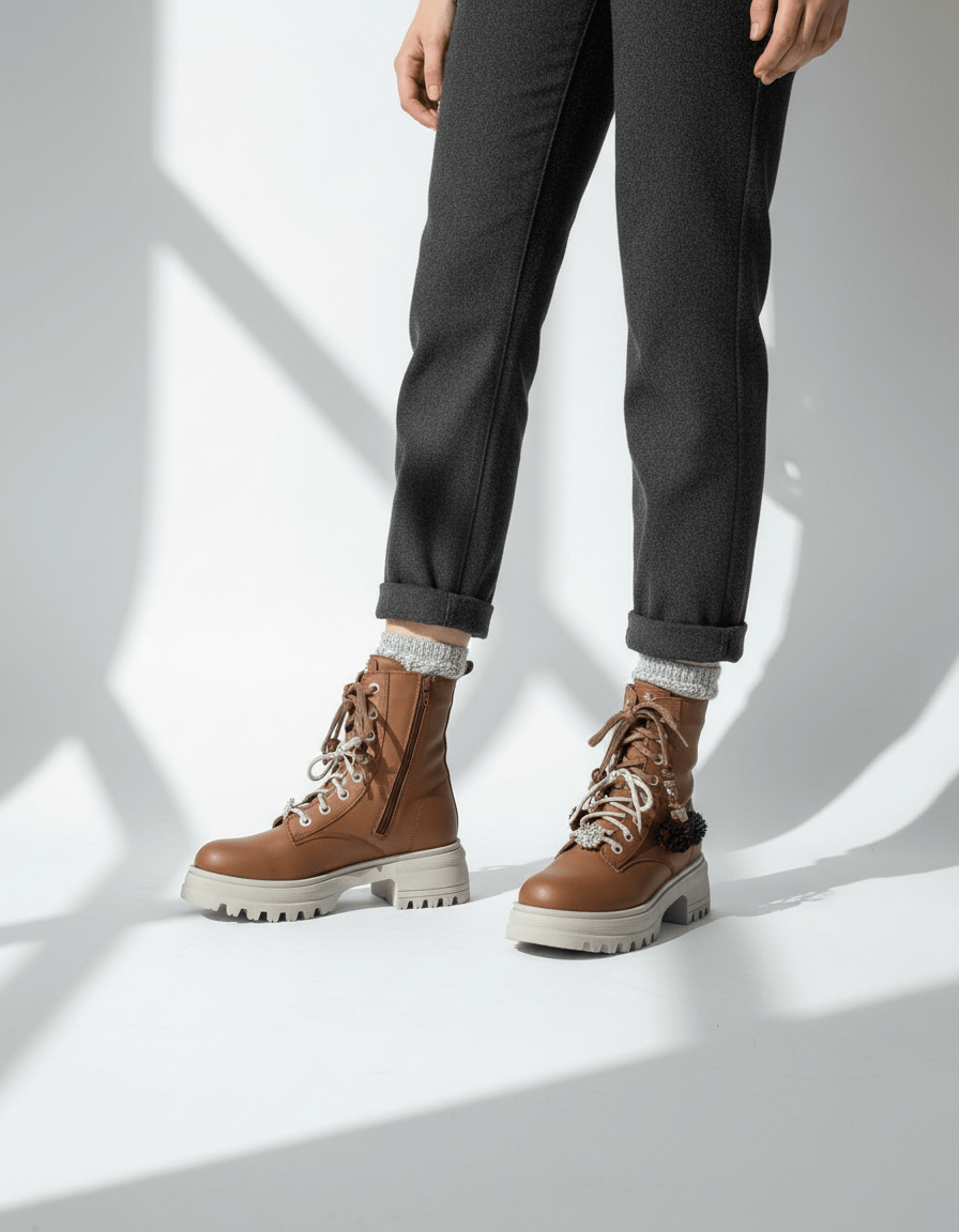 DARIS ДАМСКИ ОБУВКИ Дамски кожени боти в кафяво с цип и връзки w615