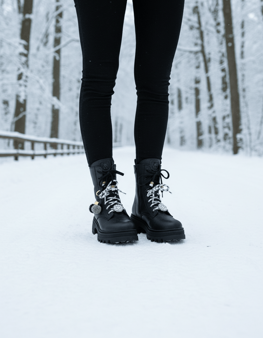 DARIS ДАМСКИ ОБУВКИ Дамски кожени боти в черно с цип и връзки w615