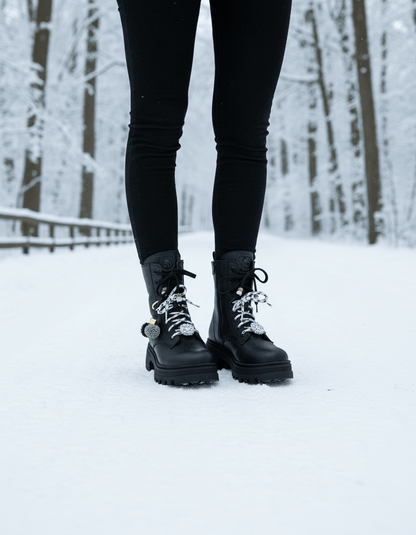 DARIS ДАМСКИ ОБУВКИ Дамски кожени боти в черно с цип и връзки w615