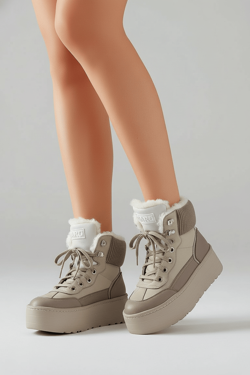 DARIS ДАМСКИ ОБУВКИ Дамски кожени боти с вълна в бежово w623