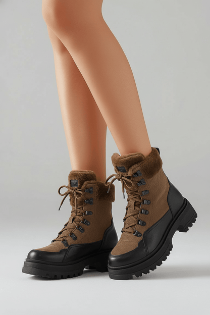 DARIS ДАМСКИ ОБУВКИ Дамски кожени боти с пух в кафяво и черно w624