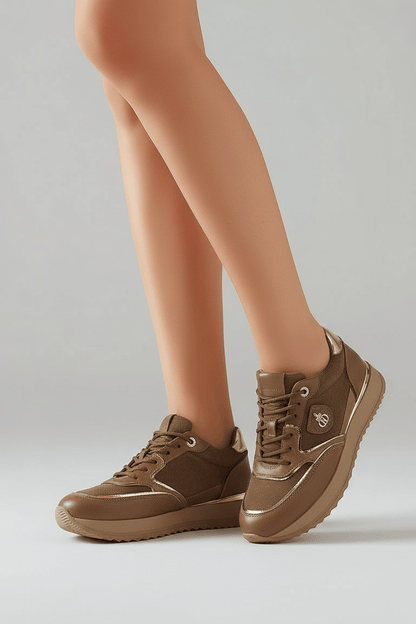 DARIS ДАМСКИ ОБУВКИ Дамски кожени сникърси в кафяво и златно w626