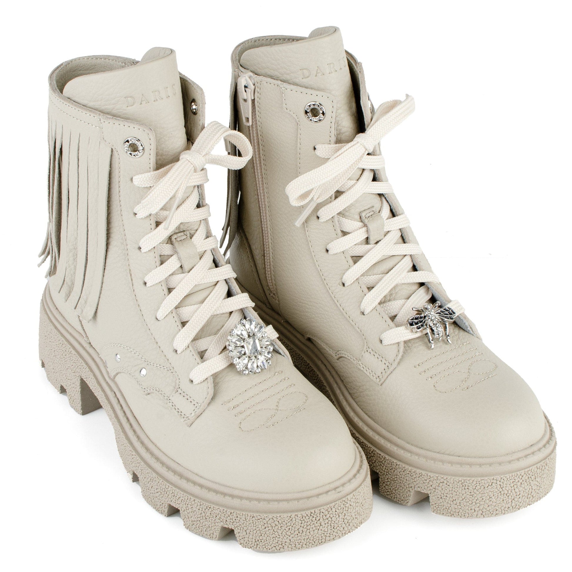 DARIS ДАМСКИ ОБУВКИ Дамски кожени боти в бежово с цип и връзки w628