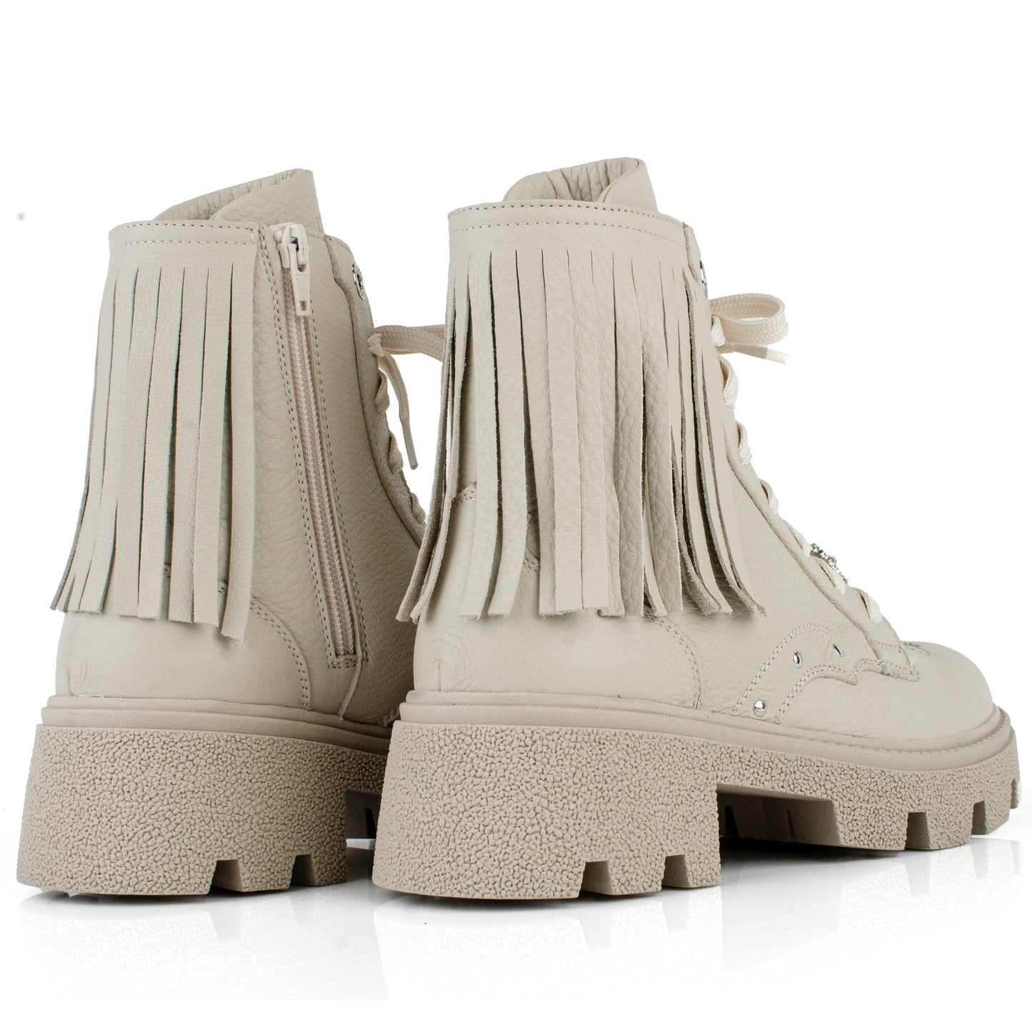 DARIS ДАМСКИ ОБУВКИ Дамски кожени боти в бежово с цип и връзки w628