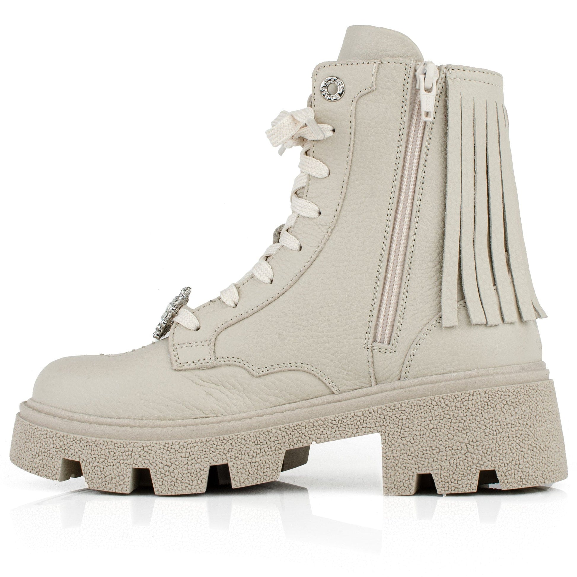 DARIS ДАМСКИ ОБУВКИ Дамски кожени боти в бежово с цип и връзки w628