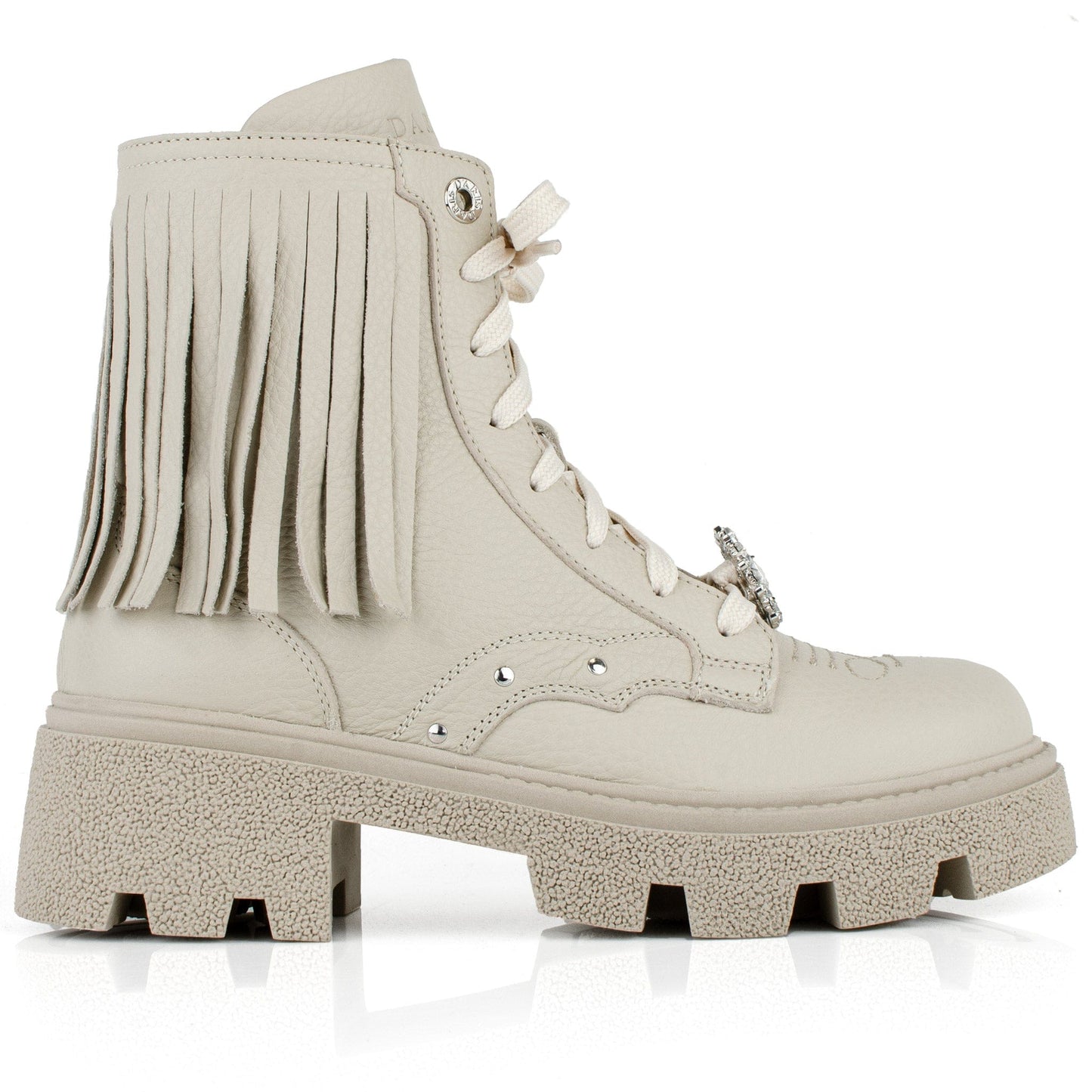 DARIS ДАМСКИ ОБУВКИ Дамски кожени боти в бежово с цип и връзки w628