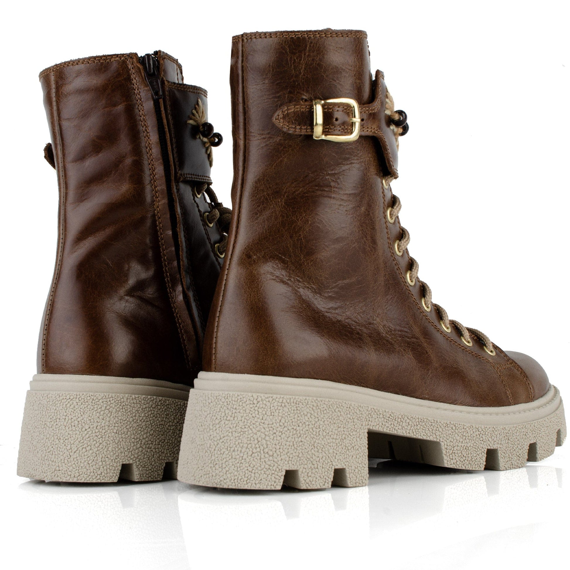 DARIS ДАМСКИ ОБУВКИ Дамски кожени боти в кафяво с цип и връзки w636