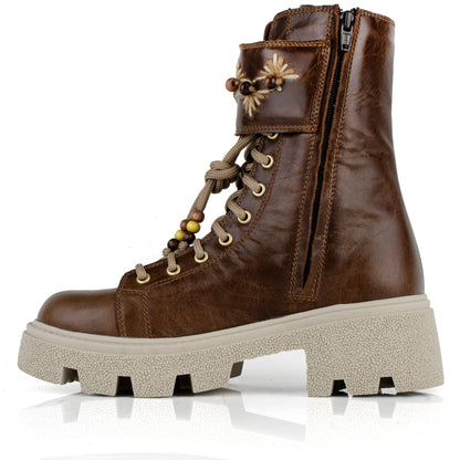 DARIS ДАМСКИ ОБУВКИ Дамски кожени боти в кафяво с цип и връзки w636