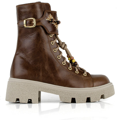 DARIS ДАМСКИ ОБУВКИ Дамски кожени боти в кафяво с цип и връзки w636