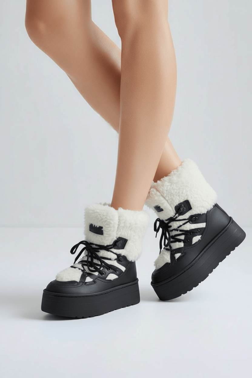 DARIS ДАМСКИ ОБУВКИ Дамски кожени апрески с пух в черно и бяло w637