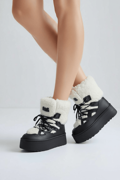 DARIS ДАМСКИ ОБУВКИ Дамски кожени апрески с пух в черно и бяло w637