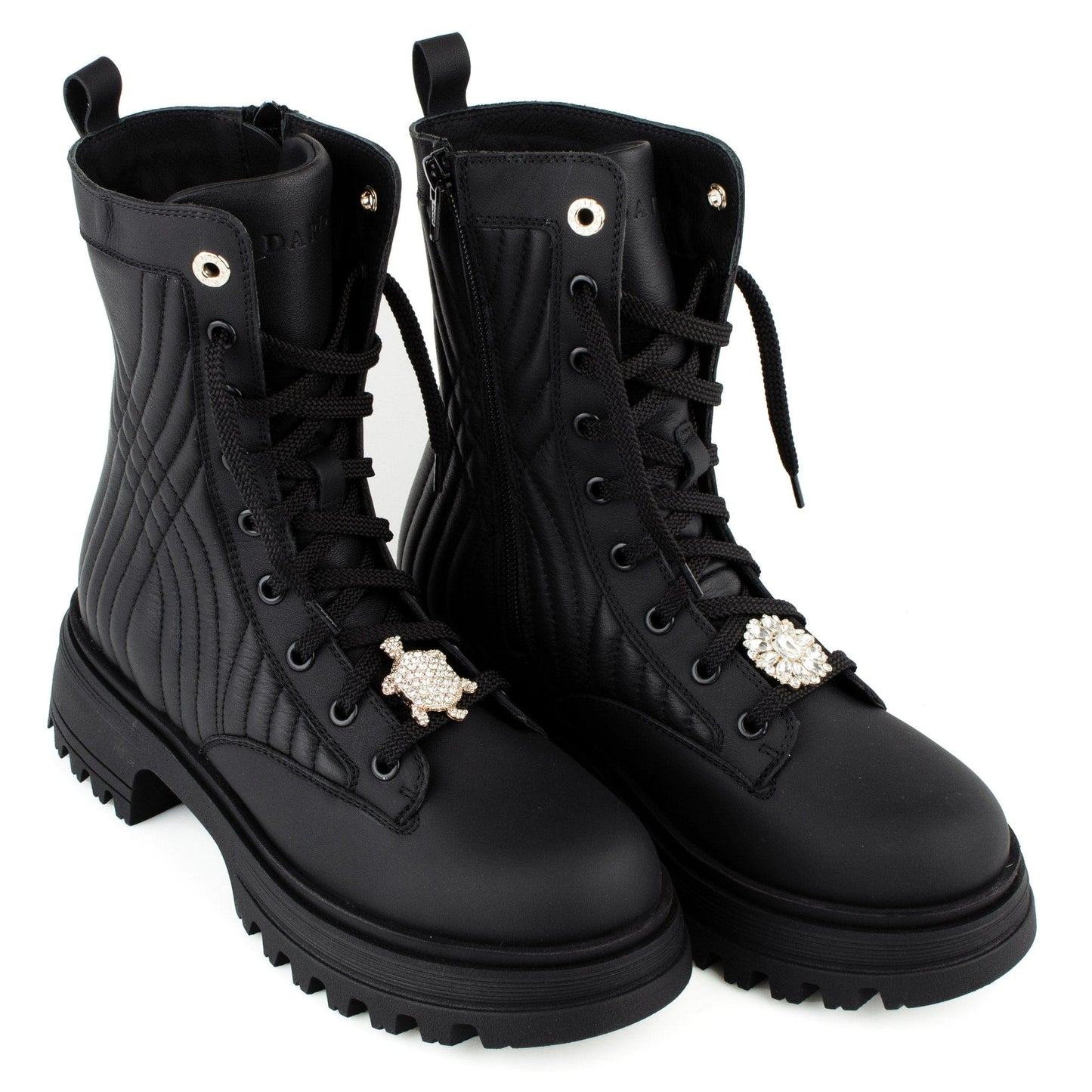 DARIS ДАМСКИ ОБУВКИ Дамски кожени боти с цип и връзки в черно w638