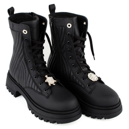 DARIS ДАМСКИ ОБУВКИ Дамски кожени боти с цип и връзки в черно w638