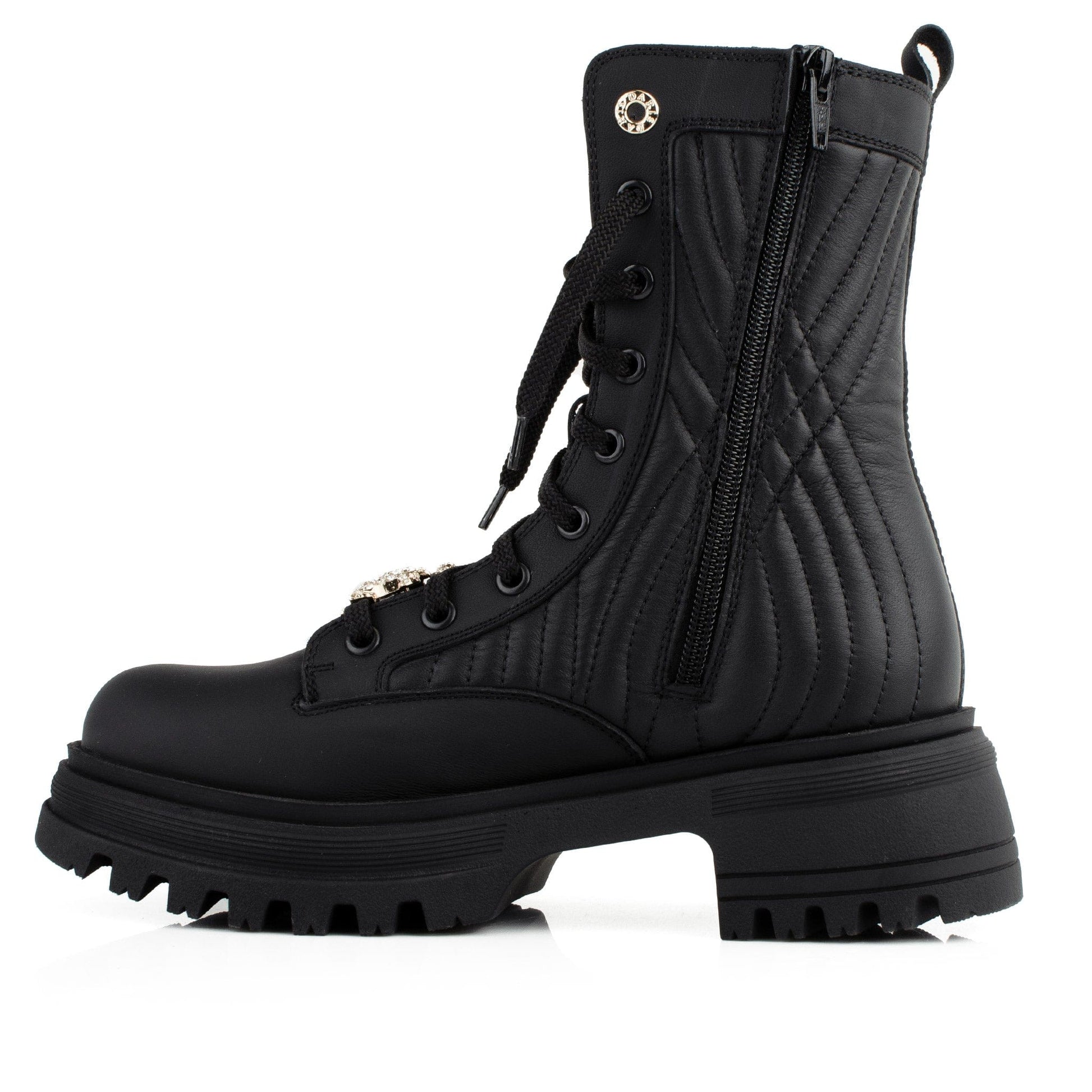 DARIS ДАМСКИ ОБУВКИ Дамски кожени боти с цип и връзки в черно w638