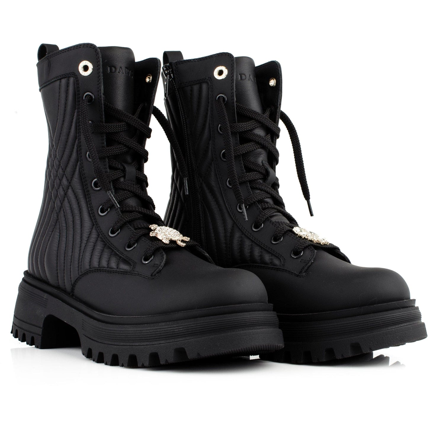 DARIS ДАМСКИ ОБУВКИ Дамски кожени боти с цип и връзки в черно w638