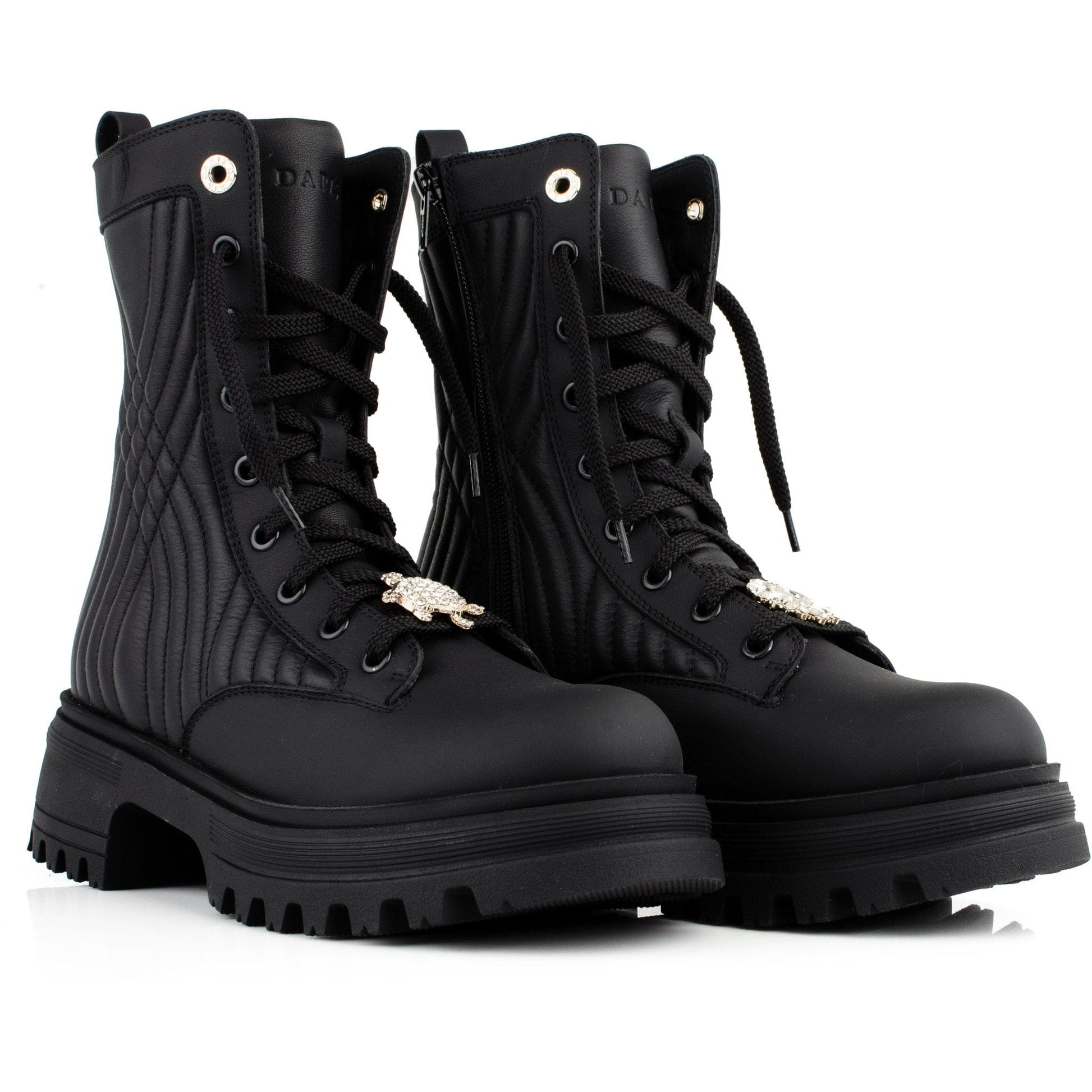 DARIS ДАМСКИ ОБУВКИ Дамски кожени боти с цип и връзки в черно w638