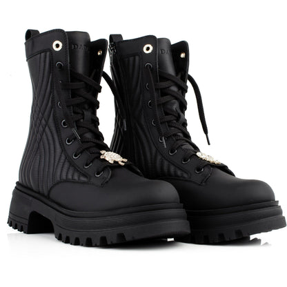 DARIS ДАМСКИ ОБУВКИ Дамски кожени боти с цип и връзки в черно w638