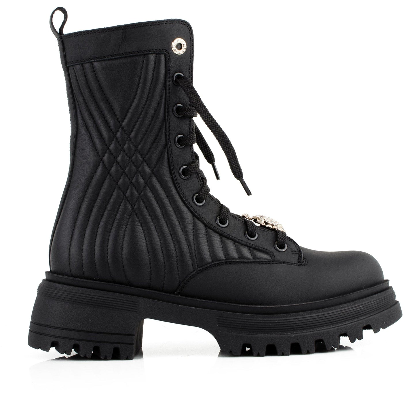 DARIS ДАМСКИ ОБУВКИ Дамски кожени боти с цип и връзки в черно w638