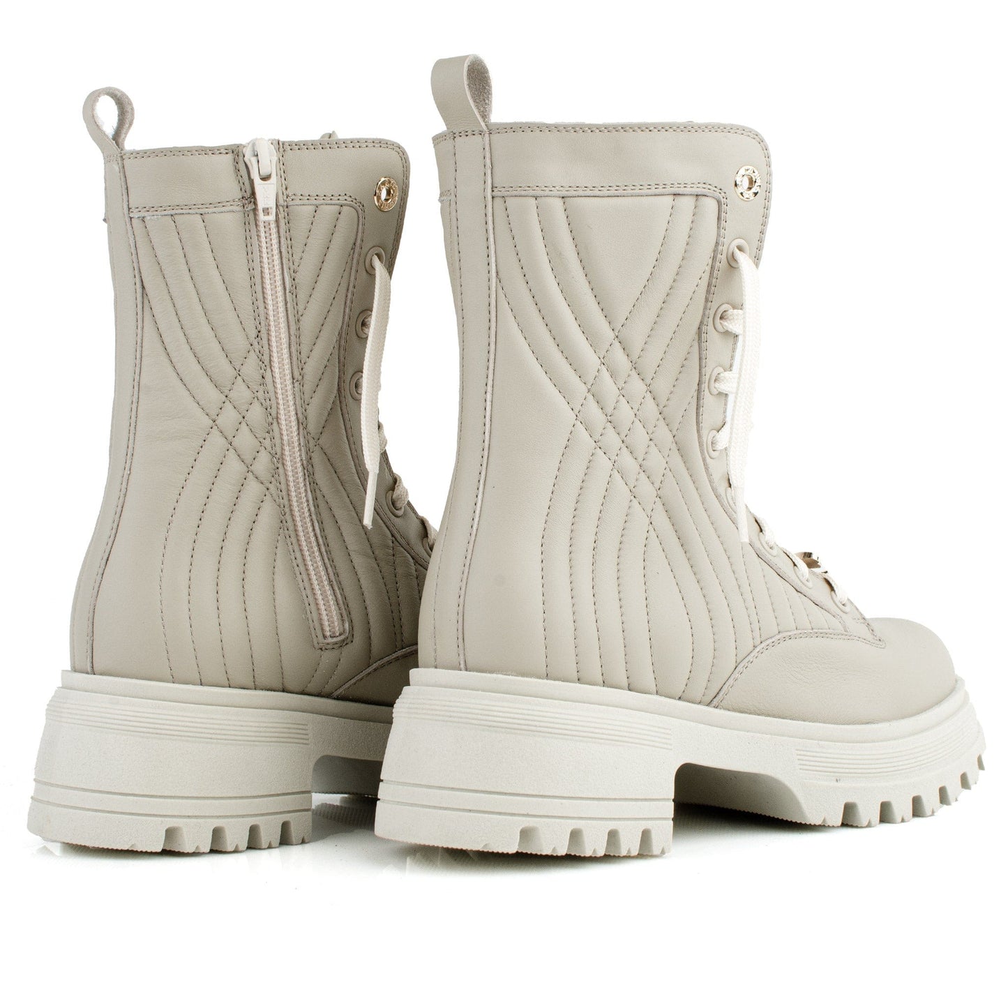 DARIS ДАМСКИ ОБУВКИ Дамски кожени боти с цип и връзки в бежово w638