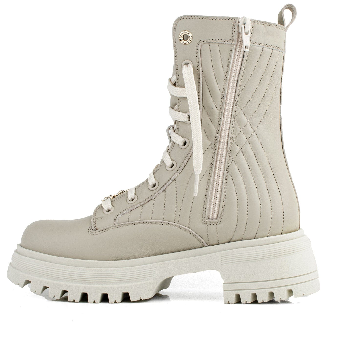 DARIS ДАМСКИ ОБУВКИ Дамски кожени боти с цип и връзки в бежово w638