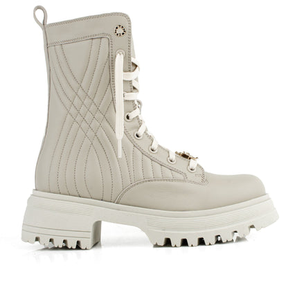 DARIS ДАМСКИ ОБУВКИ Дамски кожени боти с цип и връзки в бежово w638