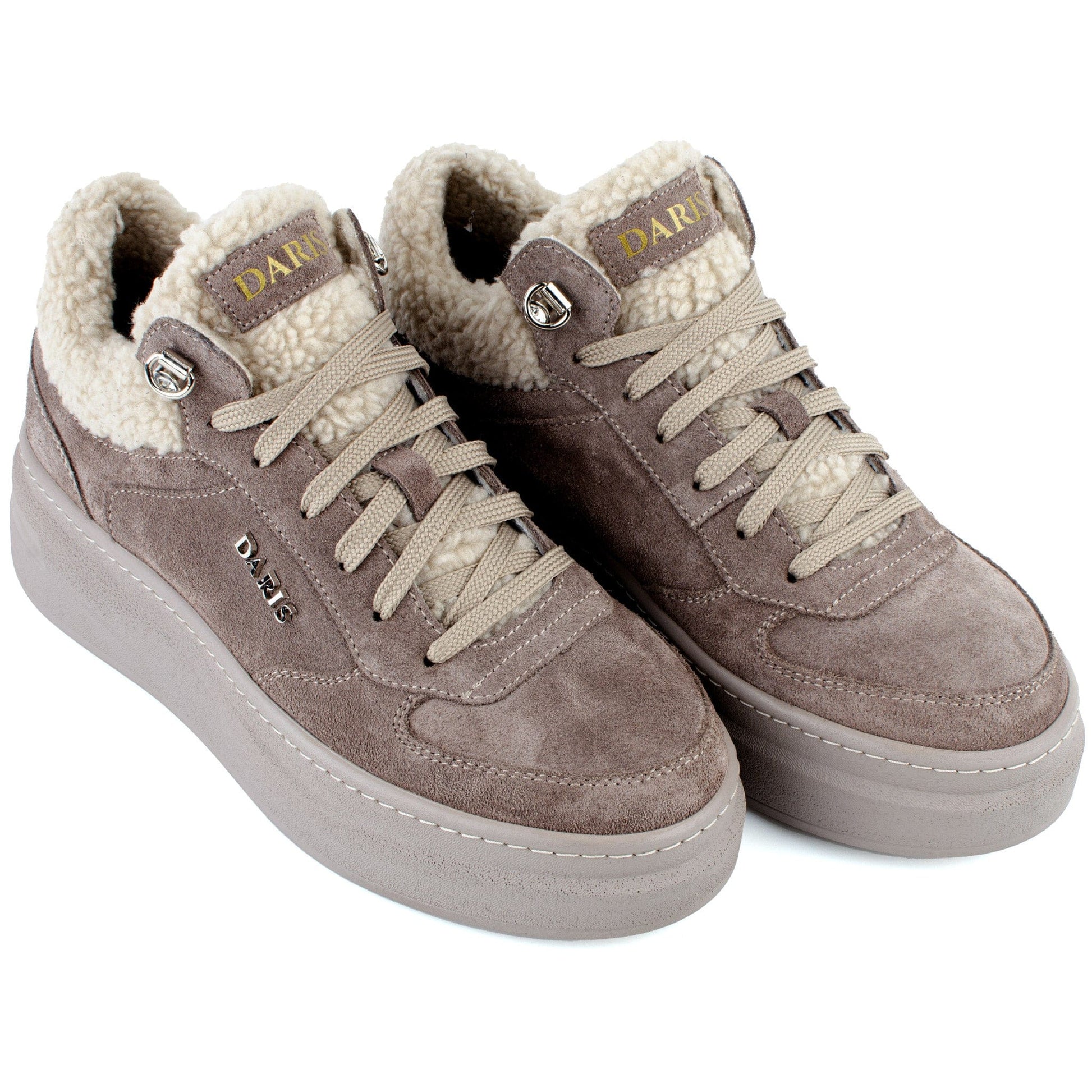 DARIS ДАМСКИ ОБУВКИ Дамски велурени сникърси с пух в тъмнобежово w641