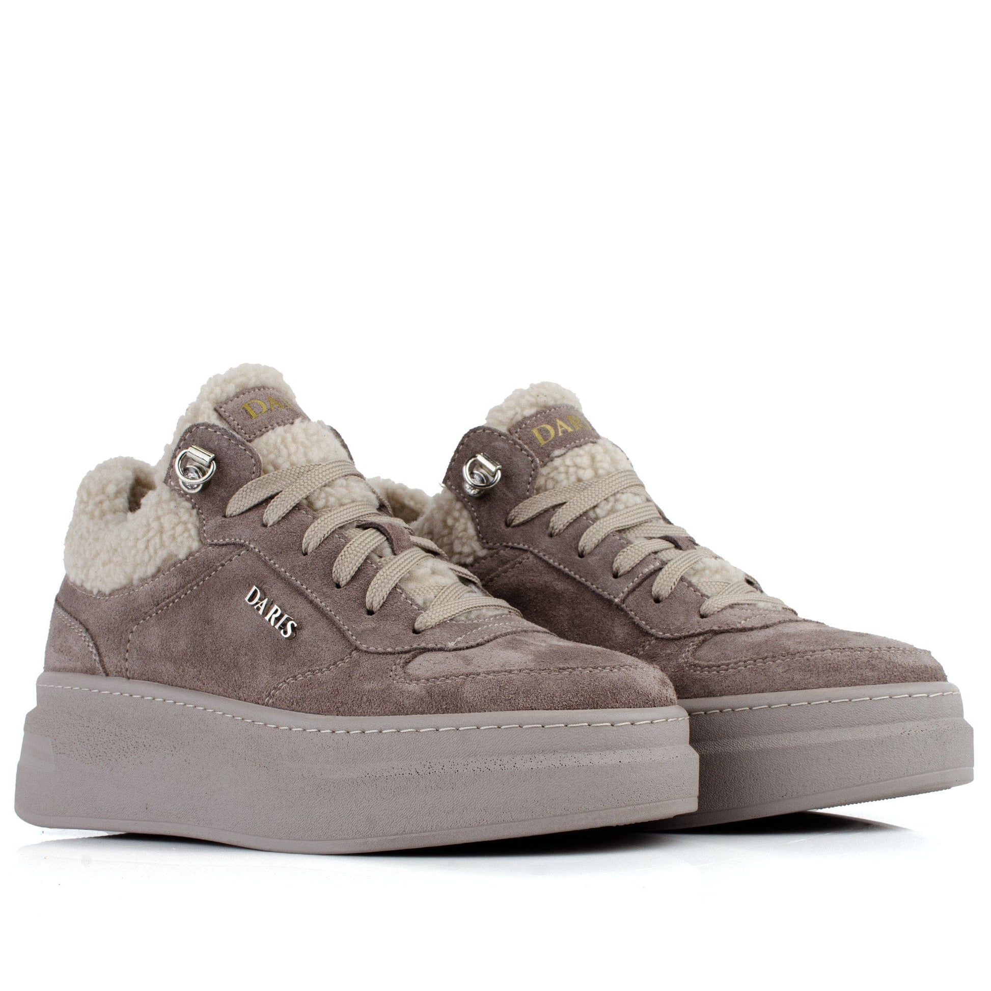 DARIS ДАМСКИ ОБУВКИ Дамски велурени сникърси с пух в тъмнобежово w641
