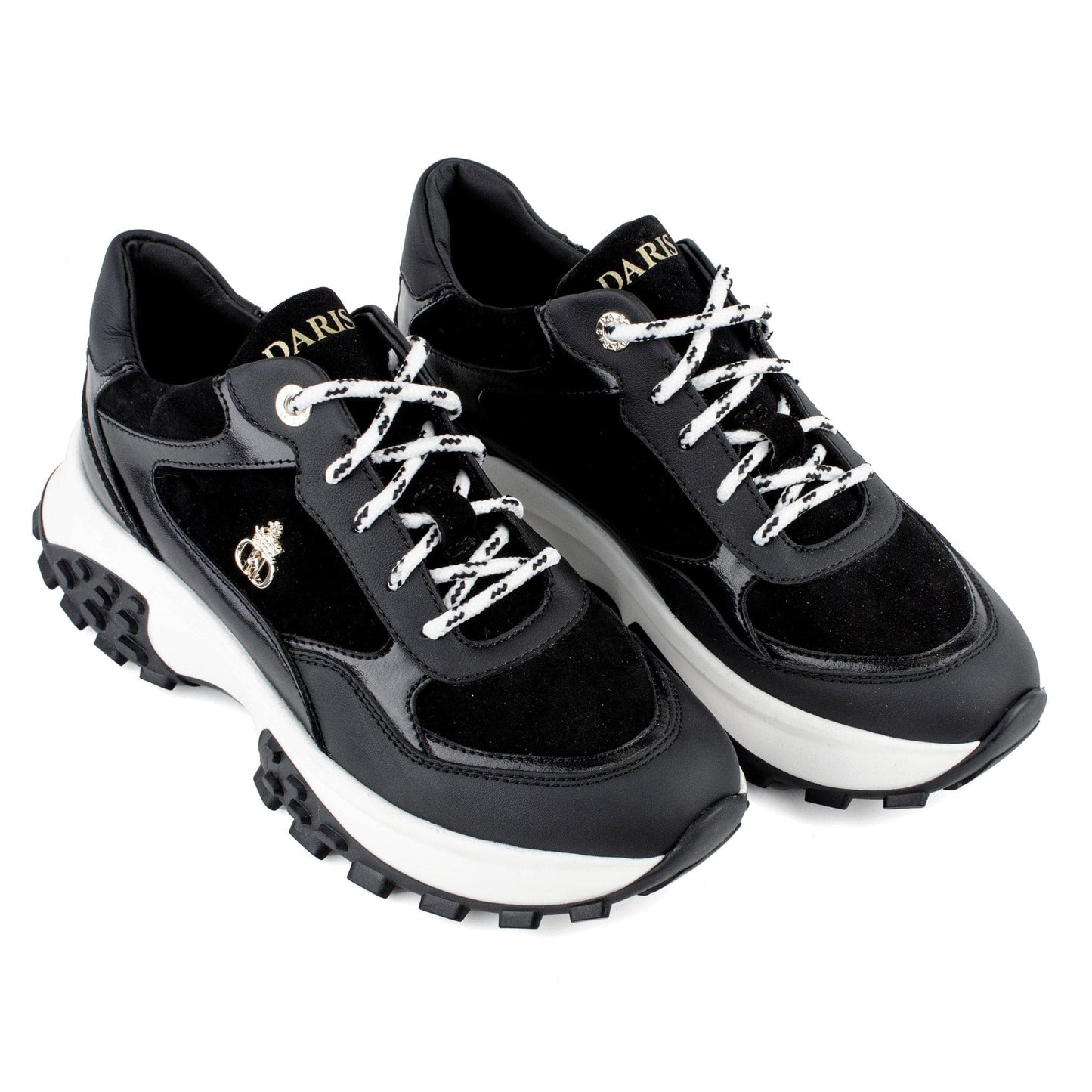 DARIS ДАМСКИ ОБУВКИ Дамски кожени сникърси в черно и бяло w645