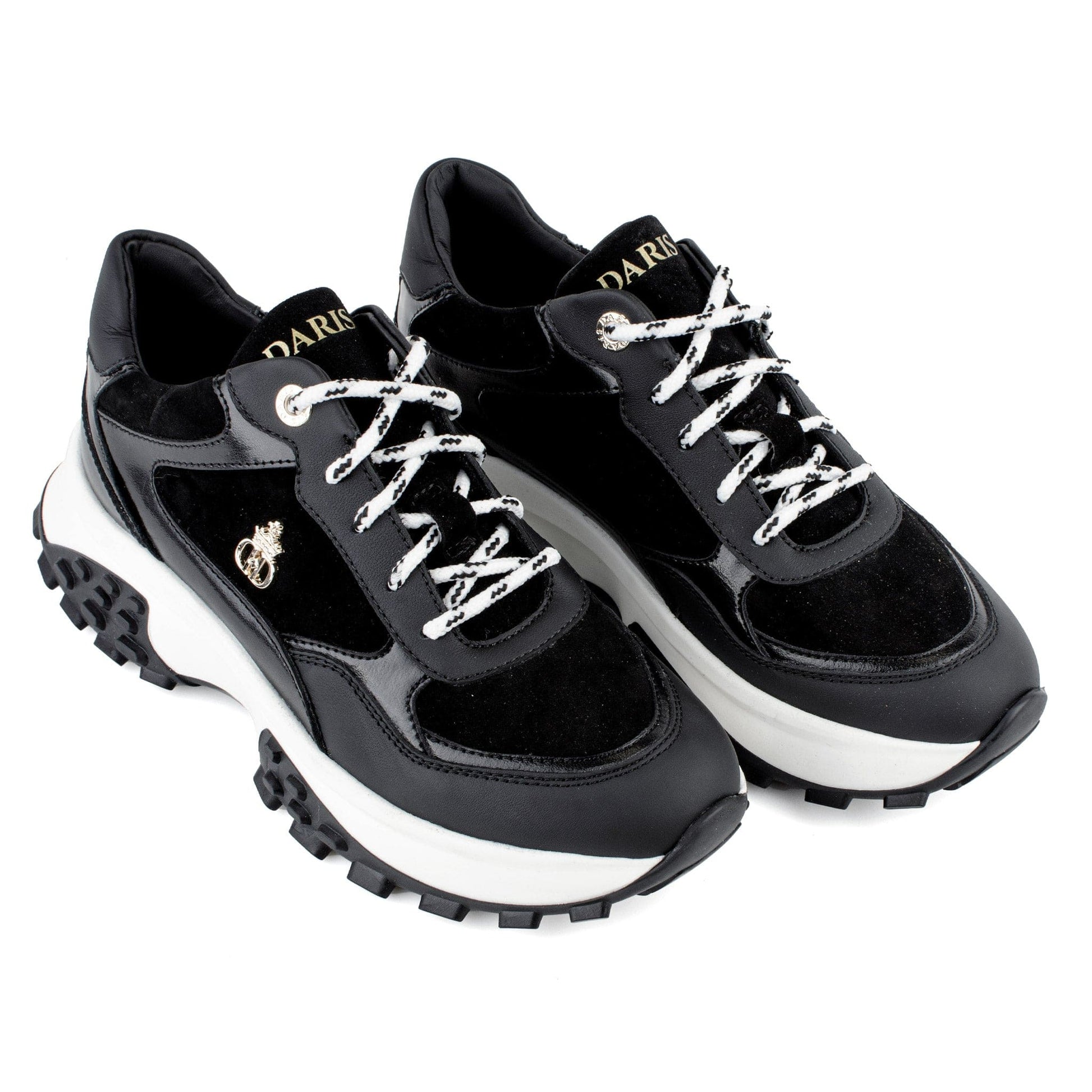 DARIS ДАМСКИ ОБУВКИ Дамски кожени сникърси в черно и бяло w645
