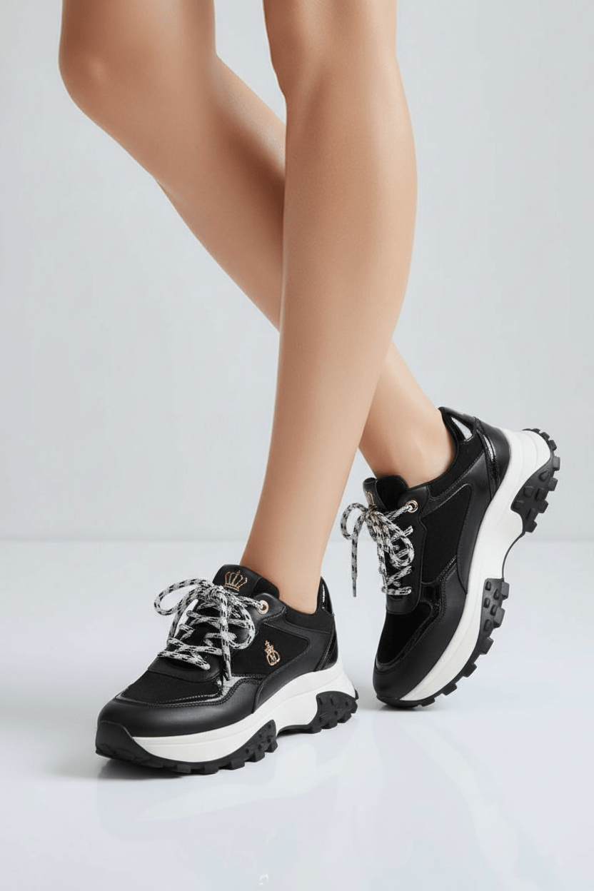 DARIS ДАМСКИ ОБУВКИ Дамски кожени сникърси в черно и бяло w645