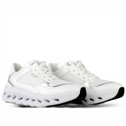 DARIS ДАМСКИ ОБУВКИ Олекотени дамски сникърси от еко кожа и текстил в бяло и сребърно w645