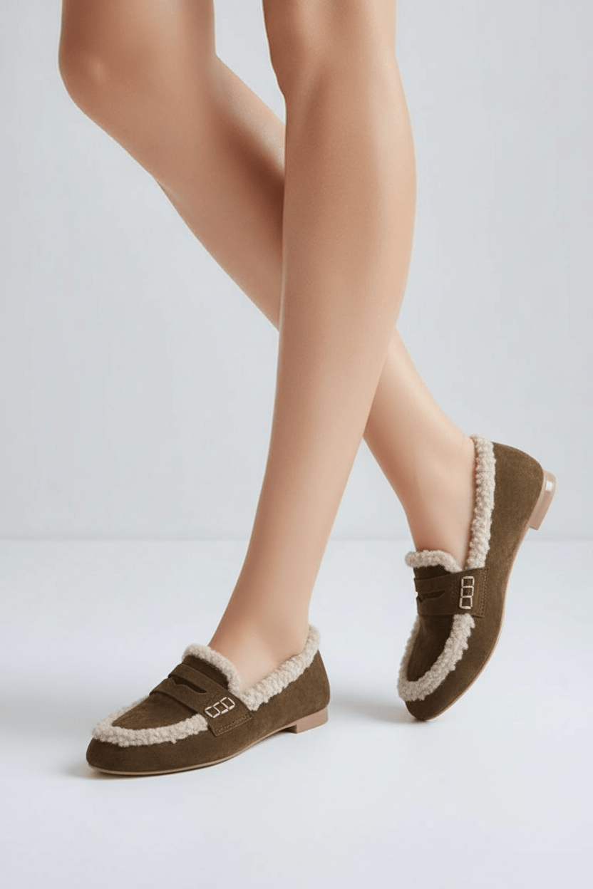 DARIS ДАМСКИ ОБУВКИ Дамски велурени мокасини в кафяво с вълна w646