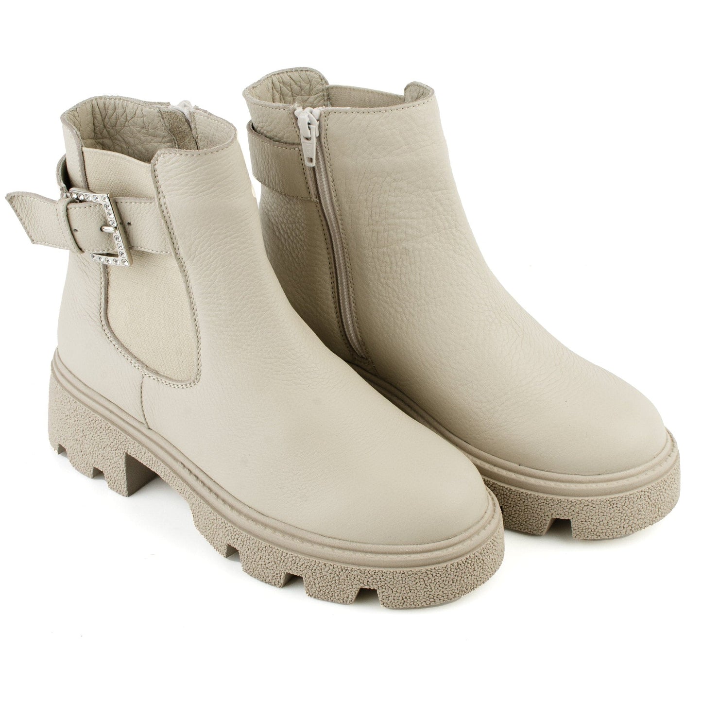 DARIS ДАМСКИ ОБУВКИ Дамски кожени боти в бежово с ластик и цип w649