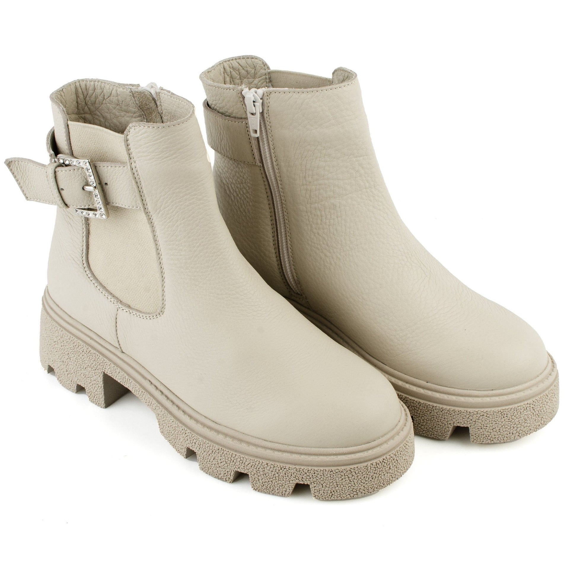 DARIS ДАМСКИ ОБУВКИ Дамски кожени боти в бежово с ластик и цип w649