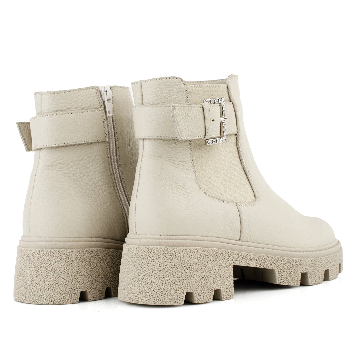 DARIS ДАМСКИ ОБУВКИ Дамски кожени боти в бежово с ластик и цип w649