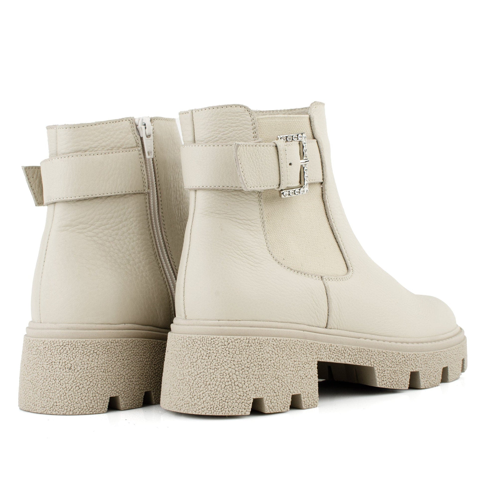 DARIS ДАМСКИ ОБУВКИ Дамски кожени боти в бежово с ластик и цип w649