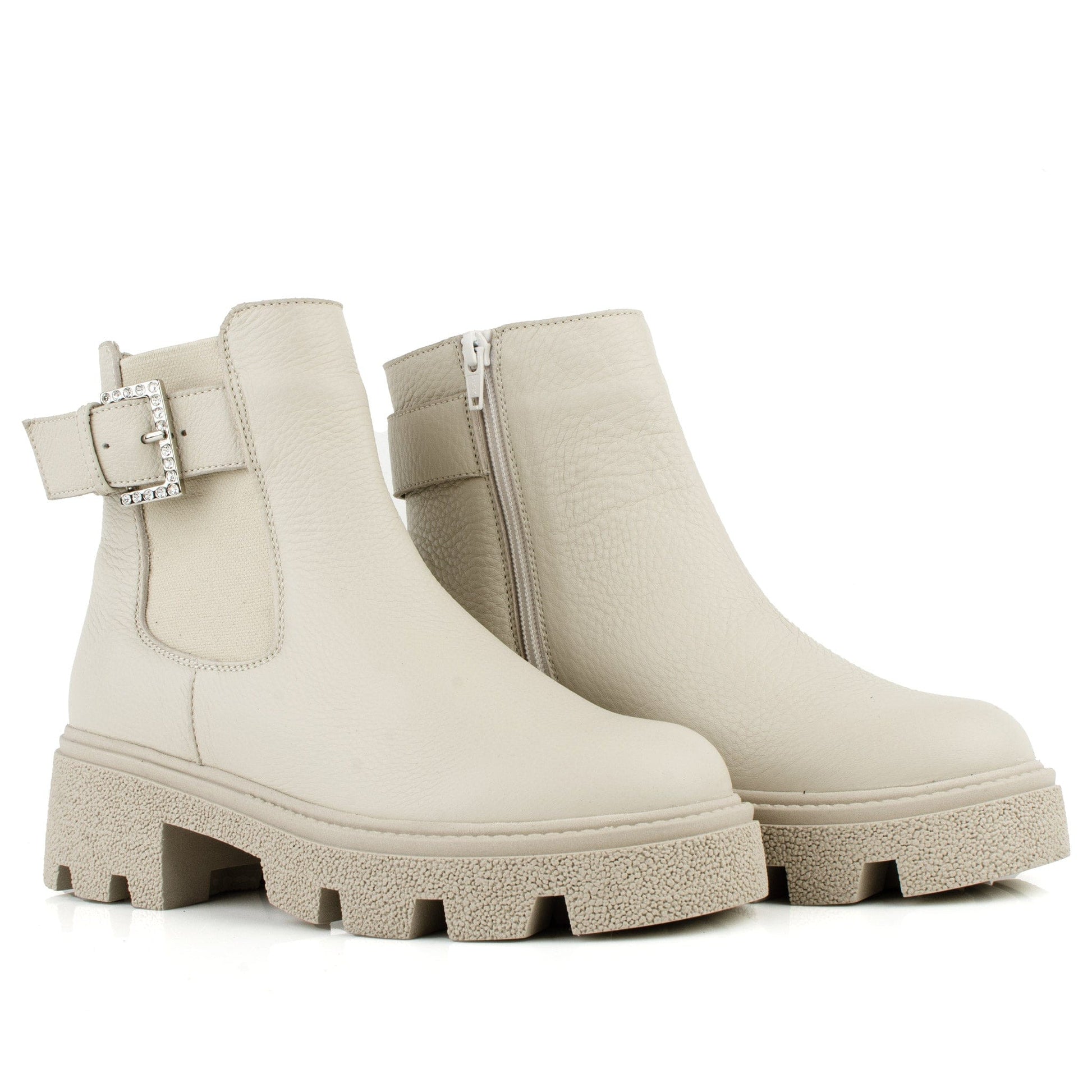 DARIS ДАМСКИ ОБУВКИ Дамски кожени боти в бежово с ластик и цип w649