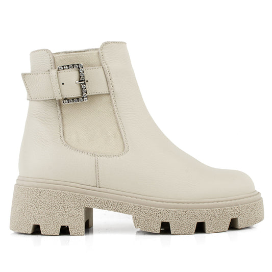 DARIS ДАМСКИ ОБУВКИ Дамски кожени боти в бежово с ластик и цип w649