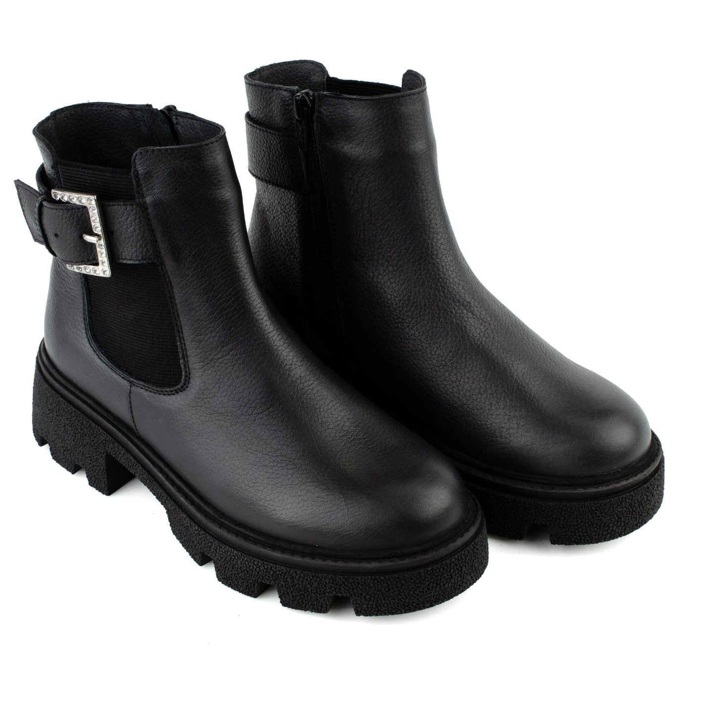 DARIS ДАМСКИ ОБУВКИ Дамски кожени боти в черно с ластик и цип w649