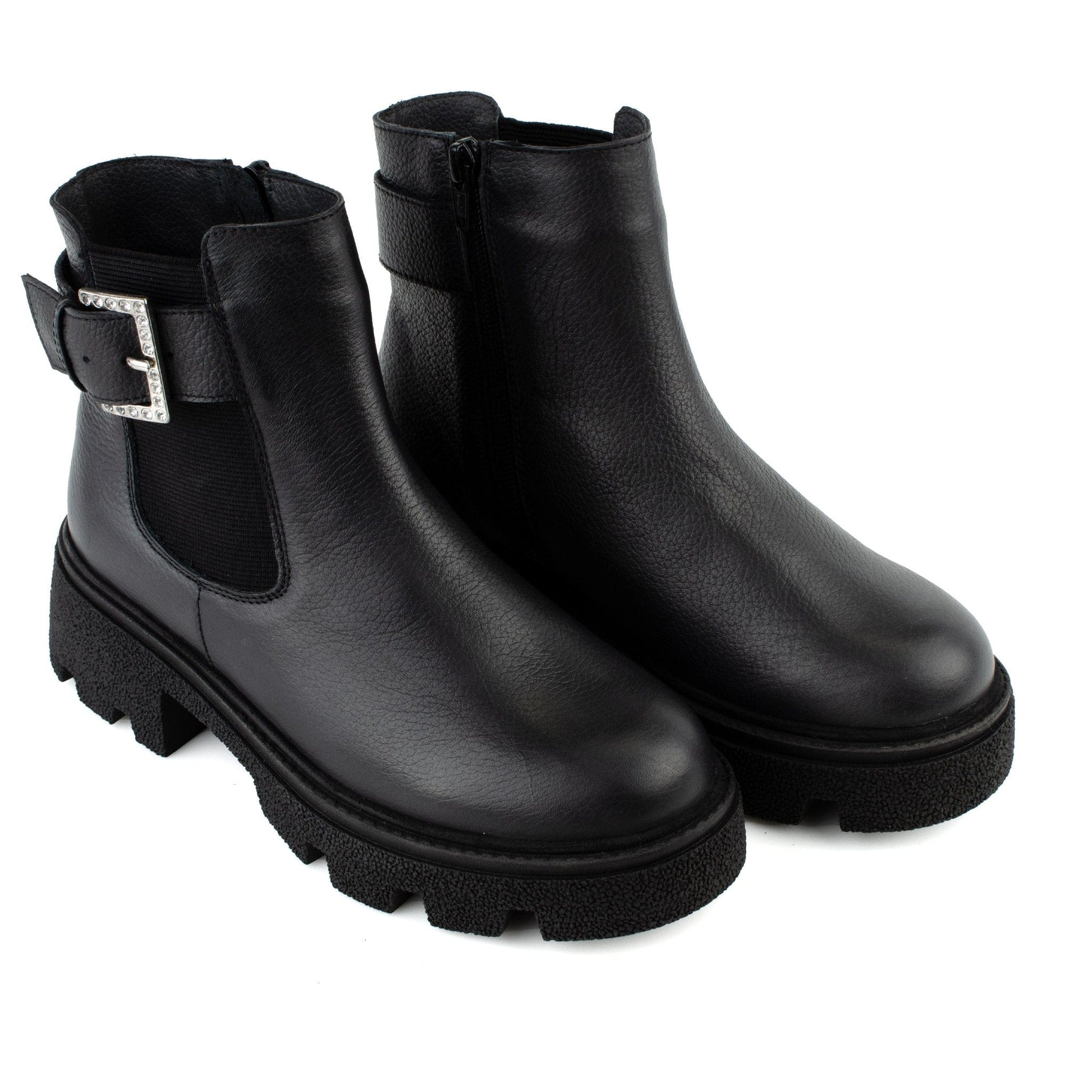 DARIS ДАМСКИ ОБУВКИ Дамски кожени боти в черно с ластик и цип w649